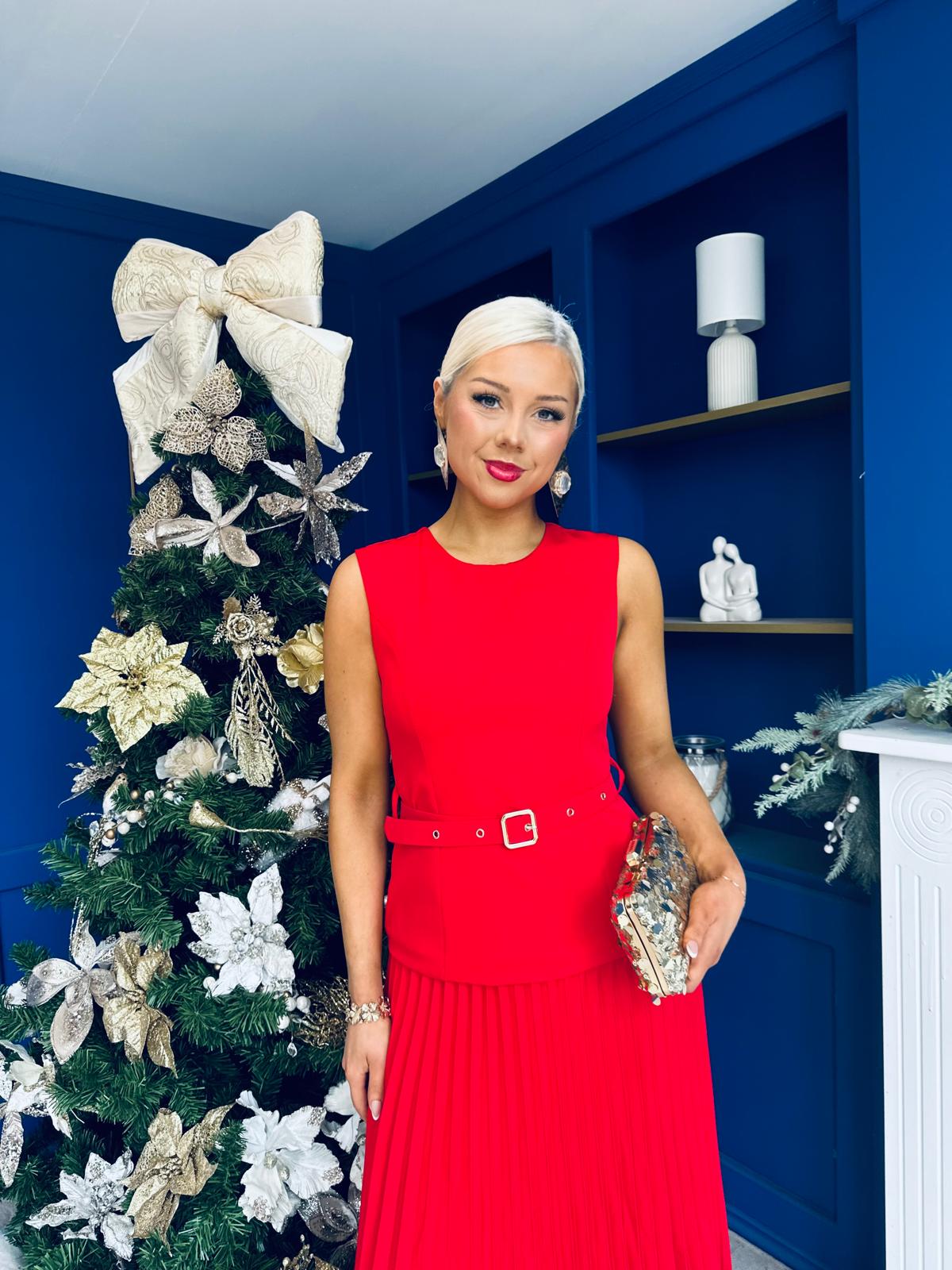 Doireann Pleated Skirt Midi Dress Red