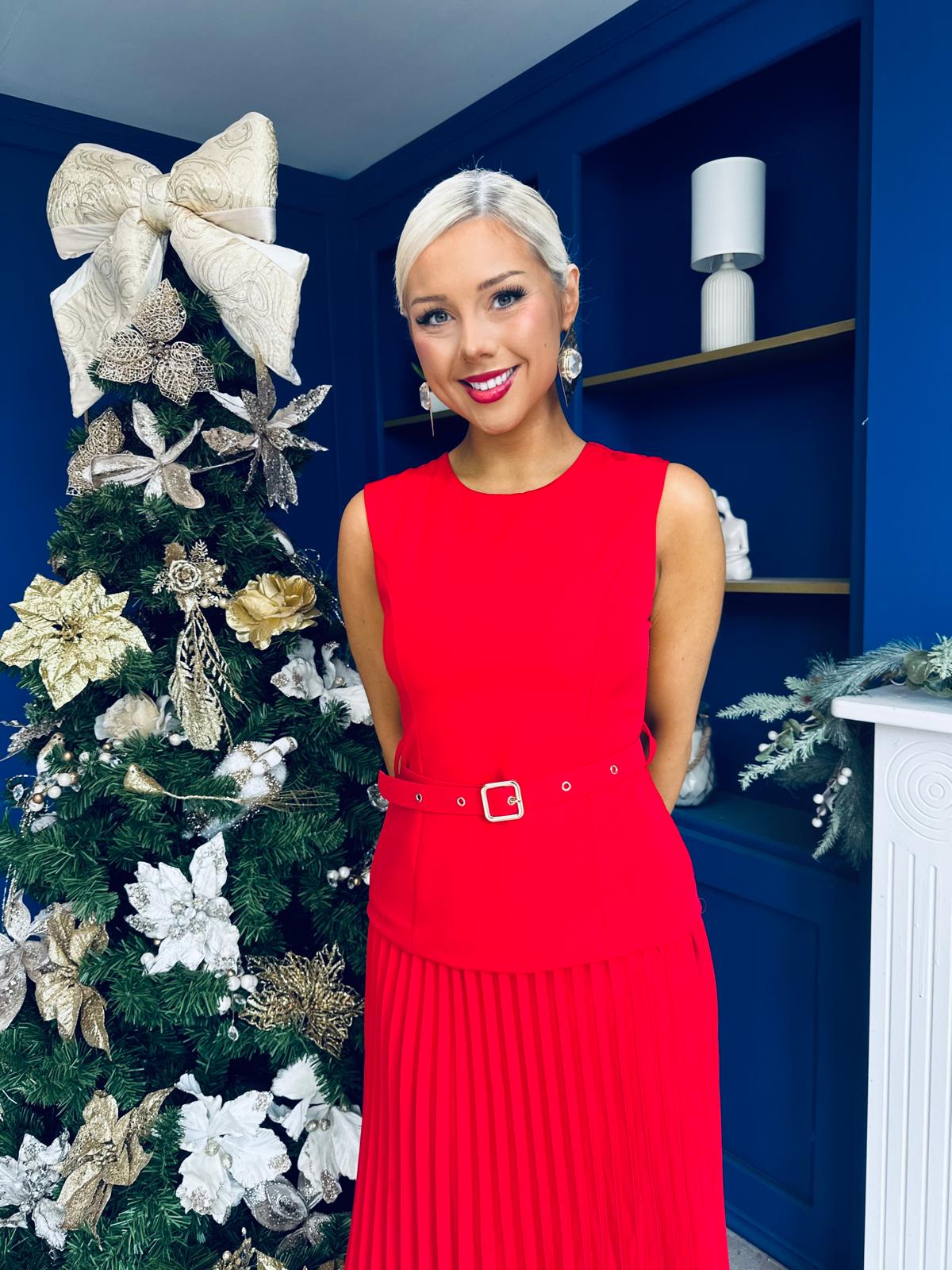 Doireann Pleated Skirt Midi Dress Red