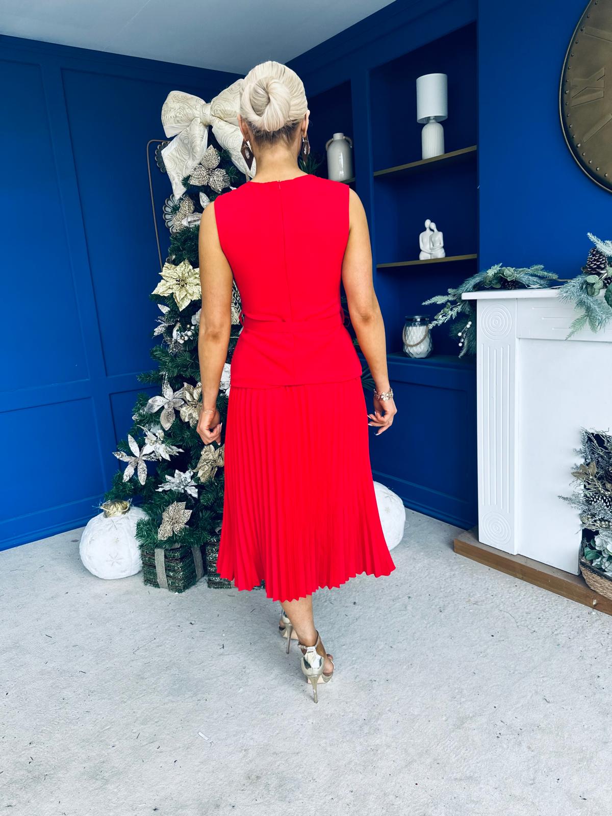 Doireann Pleated Skirt Midi Dress Red