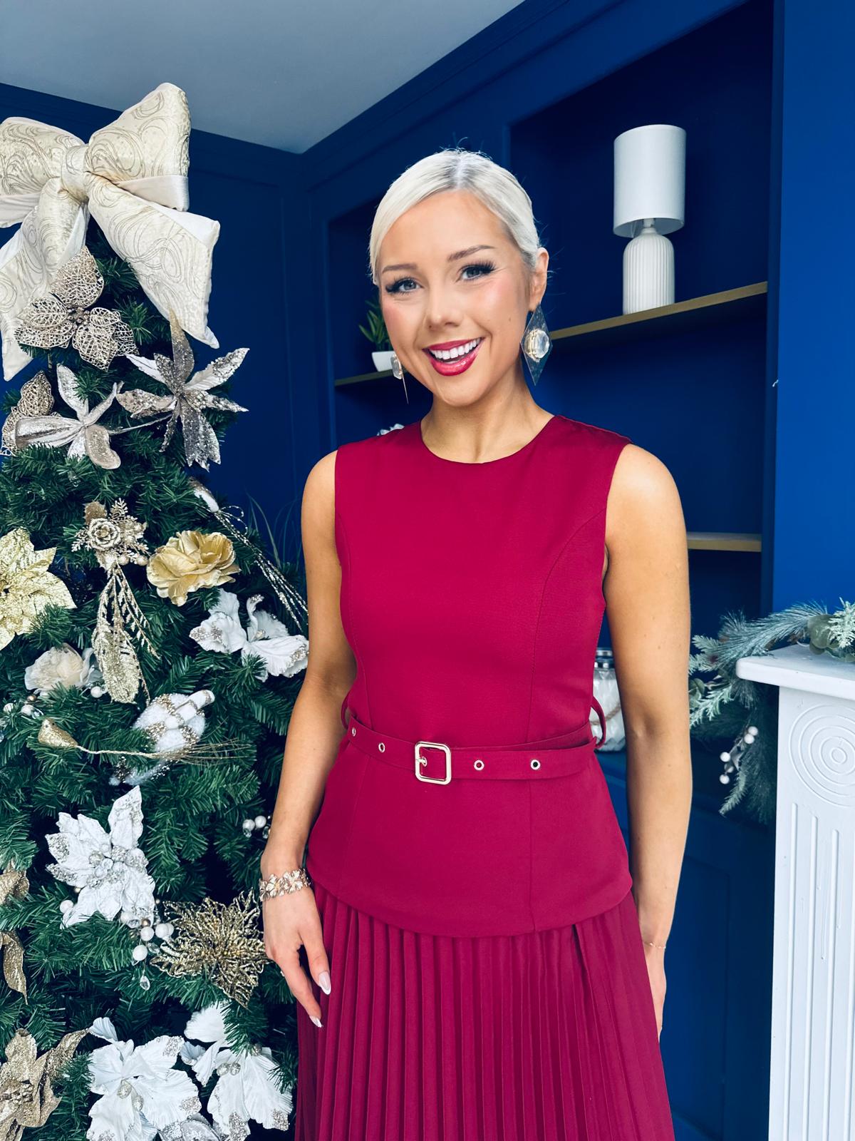 Doireann Pleated Skirt Midi Dress Wine