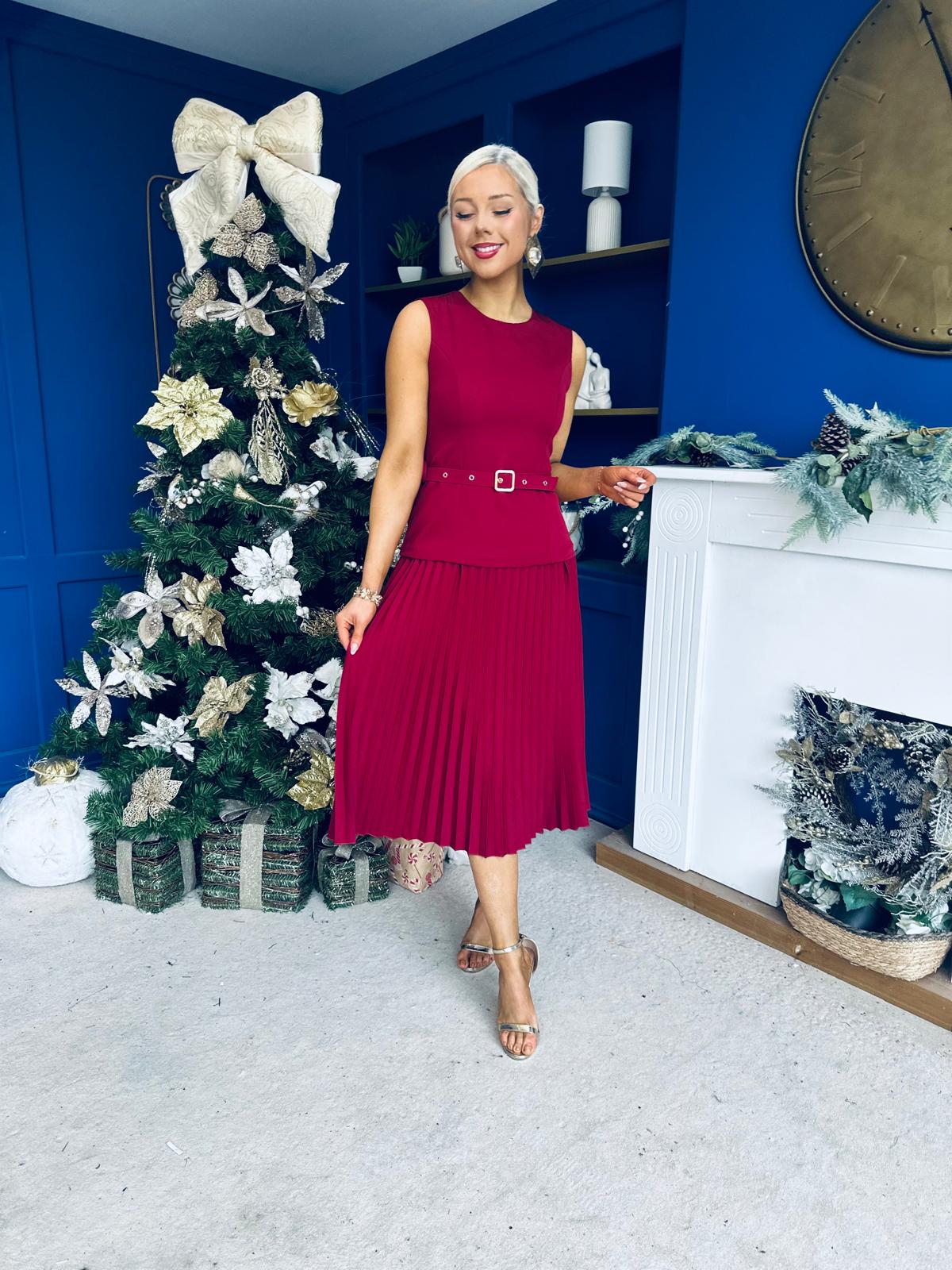 Doireann Pleated Skirt Midi Dress Wine