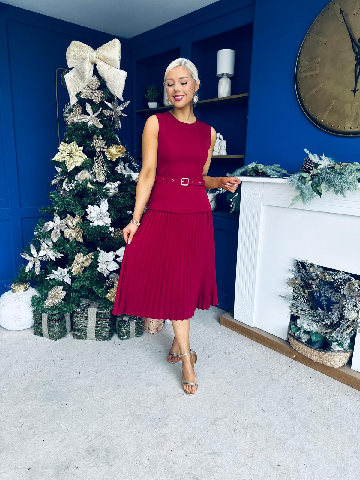 Doireann Pleated Skirt Midi Dress Wine