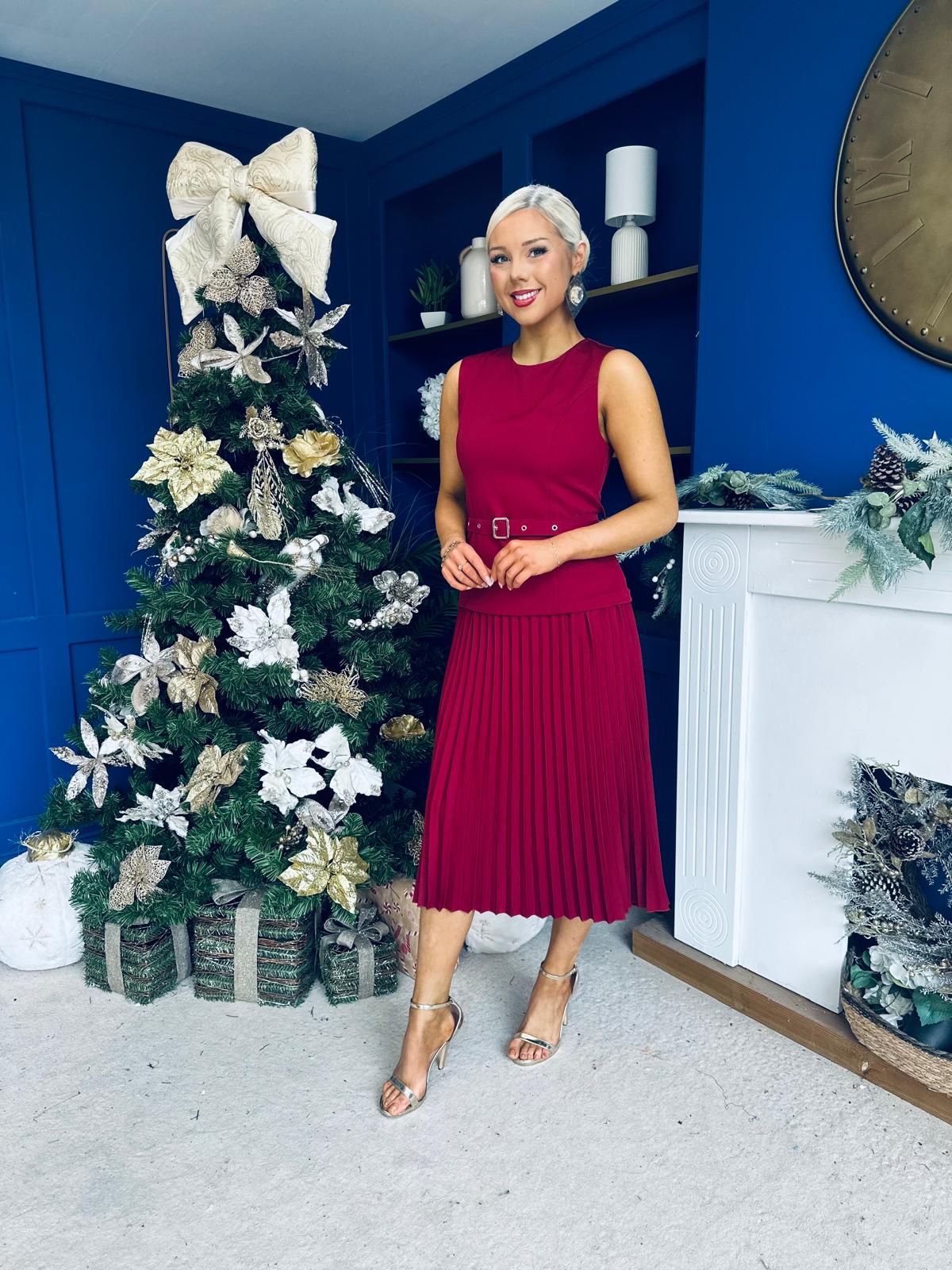 Doireann Pleated Skirt Midi Dress Wine
