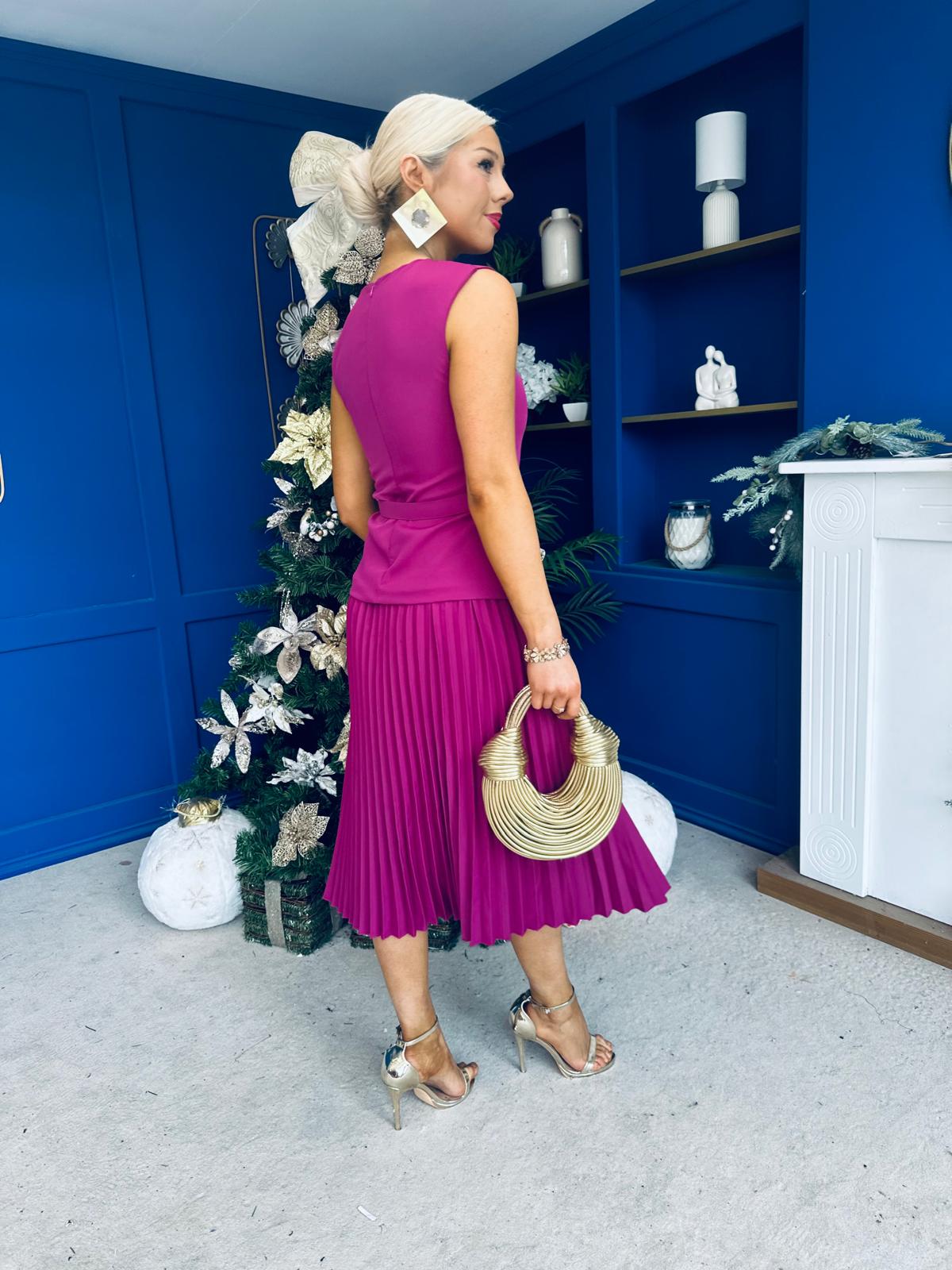 Doireann Pleated Skirt Midi Dress Berry