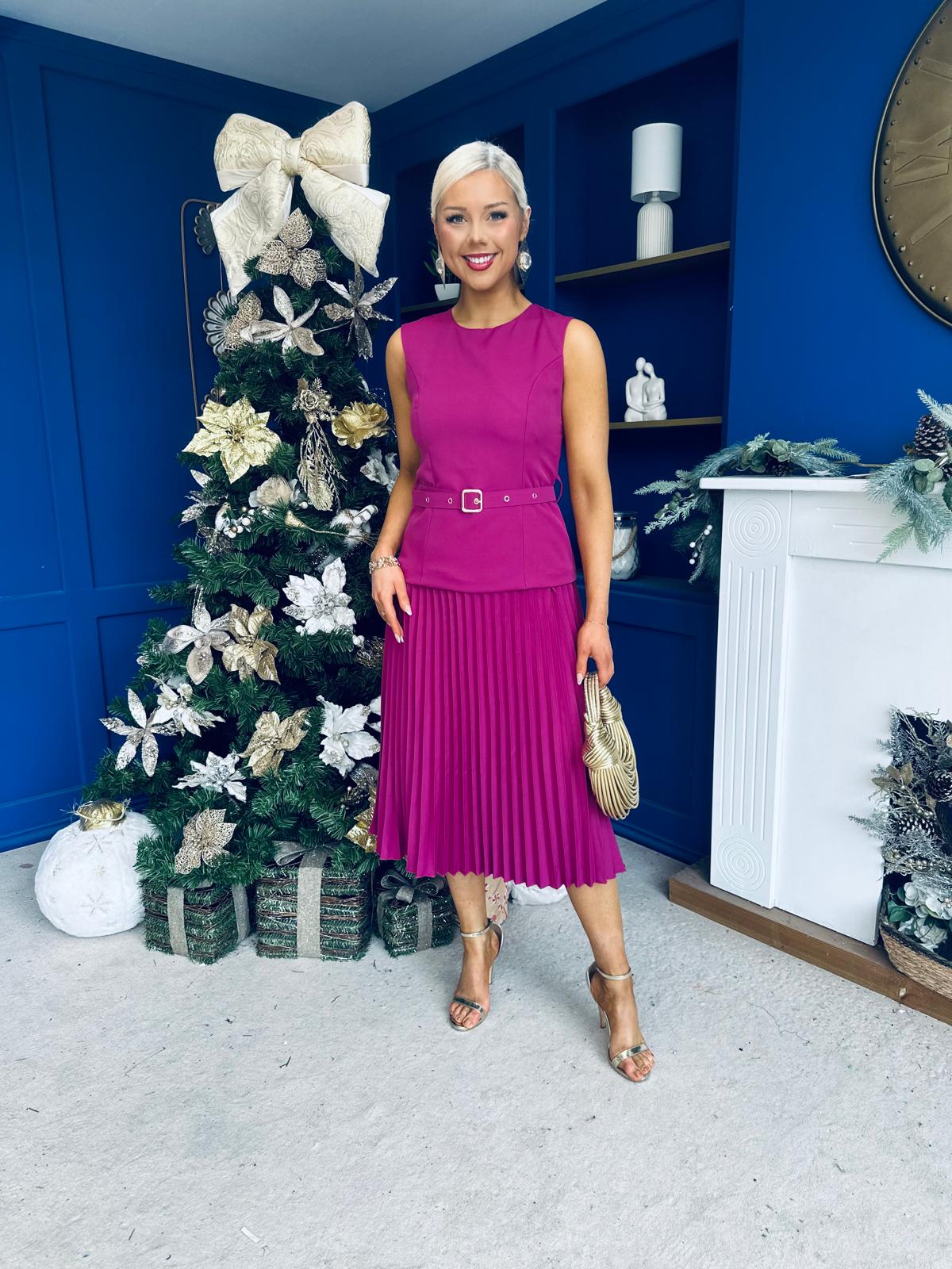 Doireann Pleated Skirt Midi Dress Berry