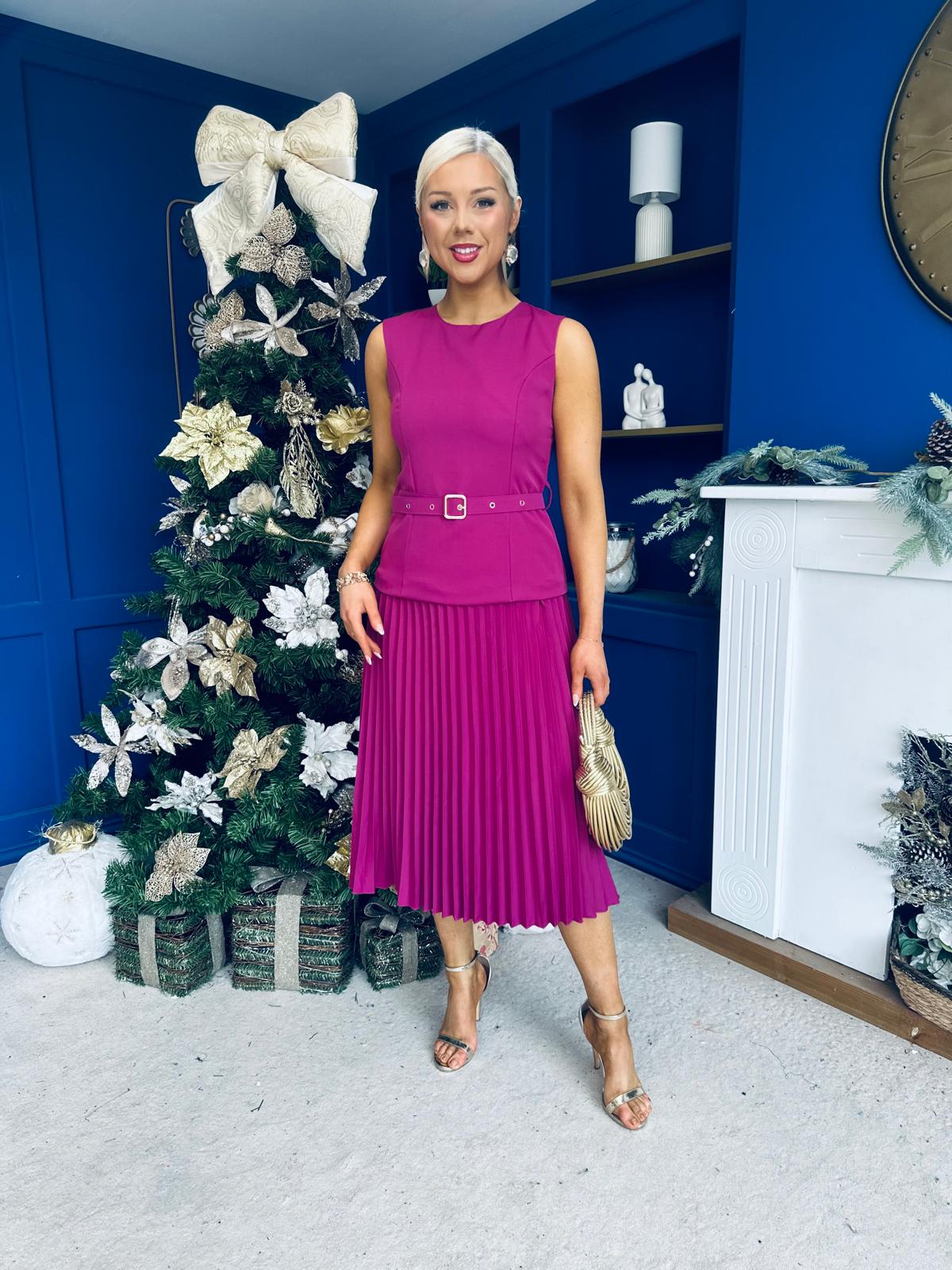 Doireann Pleated Skirt Midi Dress Berry