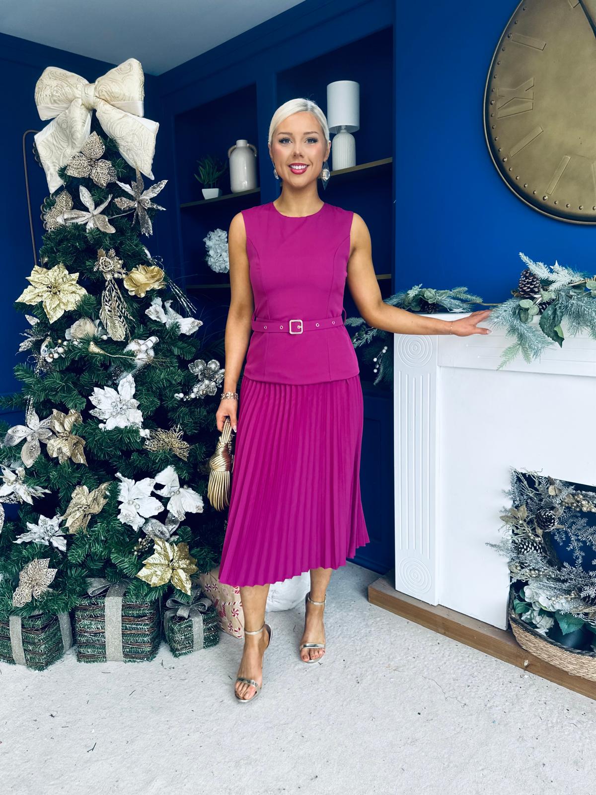 Doireann Pleated Skirt Midi Dress Berry