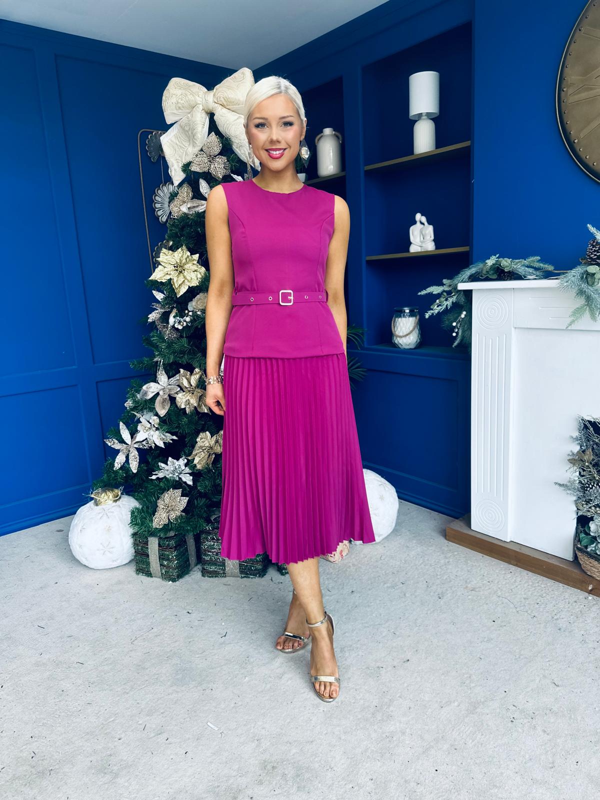 Doireann Pleated Skirt Midi Dress Berry