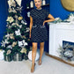 Nelly High Neck Beaded Tweed Mini Dress Black