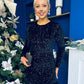 Darcy Feather Hem Sequin Mini Dress Black