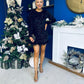 Darcy Feather Hem Sequin Mini Dress Black