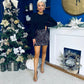 Margaret Long Sleeve Velvet Sequin Mini Dress Gold