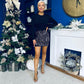 Margaret Long Sleeve Velvet Sequin Mini Dress Gold