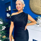 Daniella Velvet Pattern Off The Shoulder Midi Dress Black
