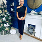 Daniella Velvet Pattern Off The Shoulder Midi Dress Black