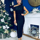 Daniella Velvet Pattern Off The Shoulder Midi Dress Black
