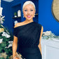Daniella Velvet Pattern Off The Shoulder Midi Dress Black