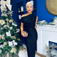 Daniella Velvet Pattern Off The Shoulder Midi Dress Black