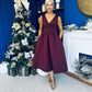 Bethany V Neck Skater Midi Dress Burgundy