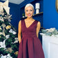 Bethany V Neck Skater Midi Dress Burgundy