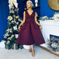 Bethany V Neck Skater Midi Dress Burgundy