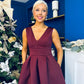 Bethany V Neck Skater Midi Dress Burgundy