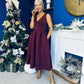 Bethany V Neck Skater Midi Dress Burgundy