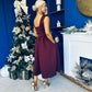 Bethany V Neck Skater Midi Dress Burgundy