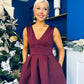 Bethany V Neck Skater Midi Dress Burgundy