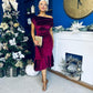 Felicity Asymmetric Frill Midi Dress Wine