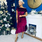 Felicity Asymmetric Frill Midi Dress Wine