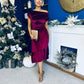 Felicity Asymmetric Frill Midi Dress Wine