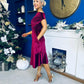 Felicity Asymmetric Frill Midi Dress Wine
