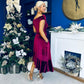 Felicity Asymmetric Frill Midi Dress Wine