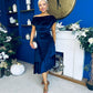 Felicity Asymmetric Frill Midi Dress Navy