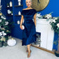 Felicity Asymmetric Frill Midi Dress Navy
