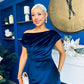 Felicity Asymmetric Frill Midi Dress Navy