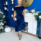 Felicity Asymmetric Frill Midi Dress Navy