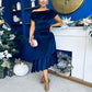 Felicity Asymmetric Frill Midi Dress Navy
