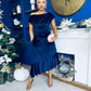 Felicity Asymmetric Frill Midi Dress Navy