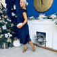 Felicity Asymmetric Frill Midi Dress Navy
