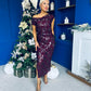 Elsie Off Shoulder Sequin Midi Dress Wine