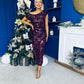 Elsie Off Shoulder Sequin Midi Dress Wine