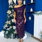Elsie Off Shoulder Sequin Midi Dress Wine
