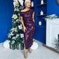 Elsie Off Shoulder Sequin Midi Dress Wine
