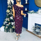 Elsie Off Shoulder Sequin Midi Dress Wine