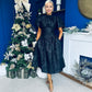Sadhbh Puff Sleeve Jacquard Occasion Dress Black