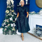 Sadhbh Puff Sleeve Jacquard Occasion Dress Black