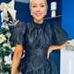 Sadhbh Puff Sleeve Jacquard Occasion Dress Black