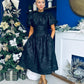 Sadhbh Puff Sleeve Jacquard Occasion Dress Black